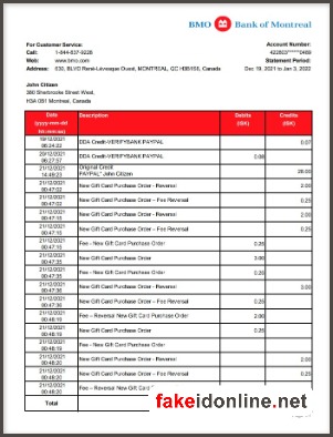 BMO Harris Editable Word Bank Statement